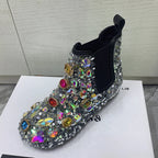 Women's Rhinestone Flat Ankle Boots Plush Winter Snow Shoes