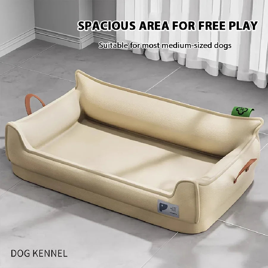 Orthopedic Leather Dog Bed Sofa with Non-Slip Bottom and Waterproof Washable Cushion