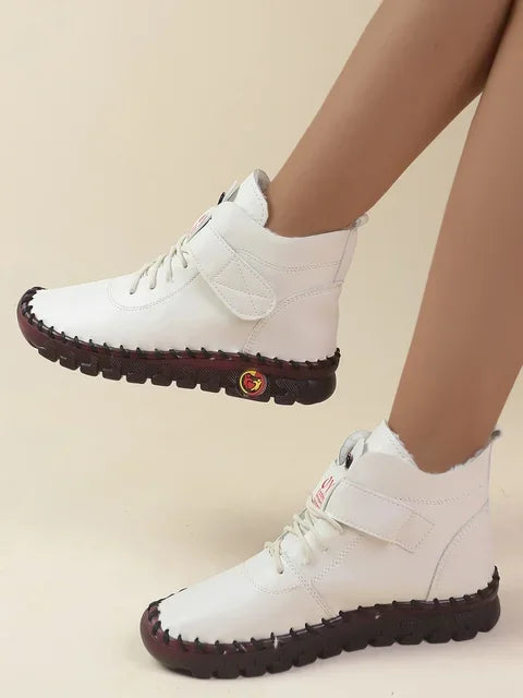 Women's Winter Flat Ankle Boots Short Plush Lining Round Toe Hook & Loop