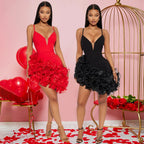 Women's Ruffle Sleeveless Pleated Bodycon Mini Dress