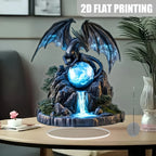 Retro Bohemian Dragon Crystal Ball Flat Acrylic Plaque and Tabletop Ornament