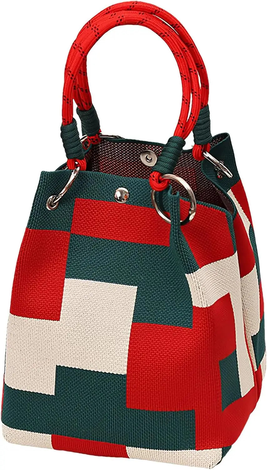 Women's Mini Knitted Geometric Colorblock Bucket Handbag