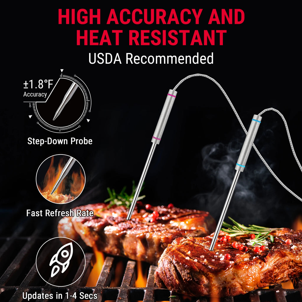 Digital Wireless Barbecue Meat Thermometer with 4 Probes TP829C