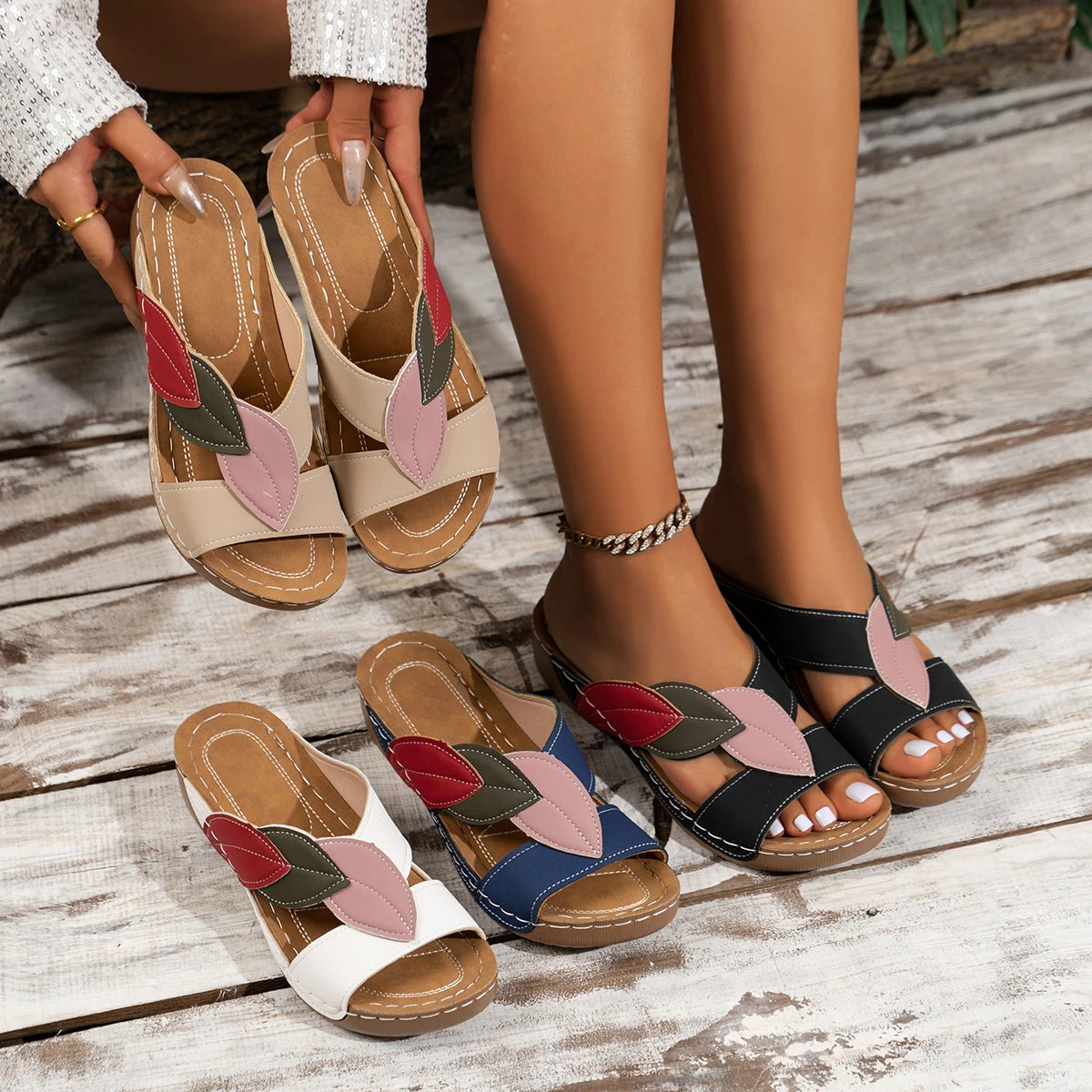 Soft Soled Leather Women's Sandals Lightweight Non-Slip Flat Slippers