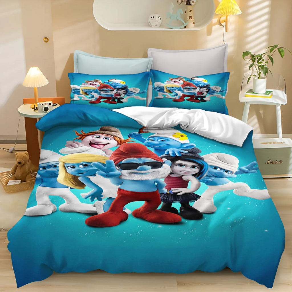 Smurfs Cartoon Duvet Cover and Polyester Bedding Set