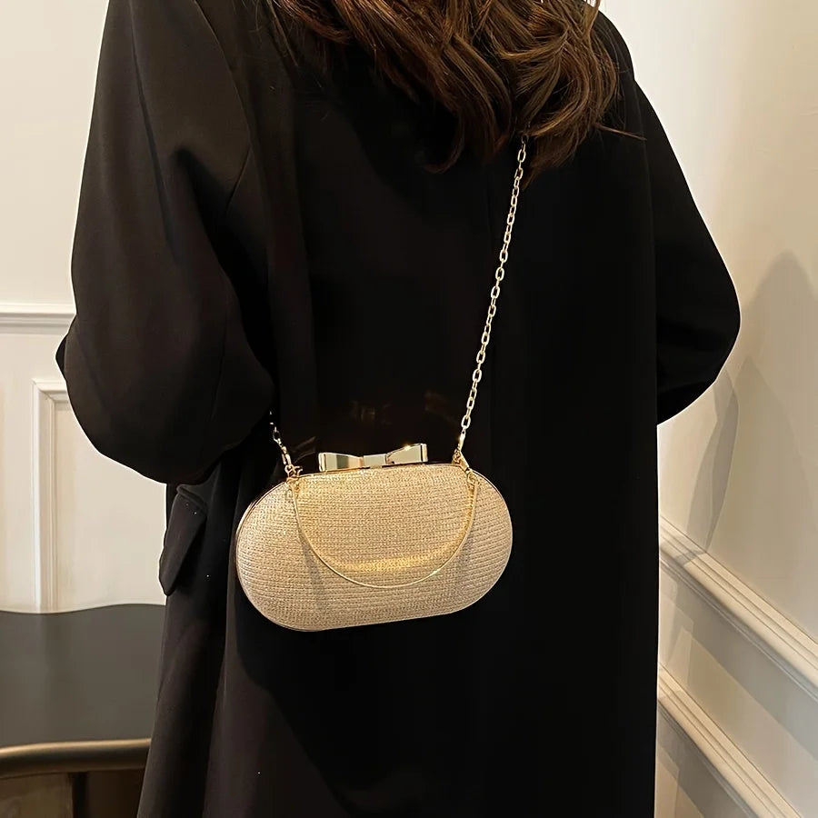 Sequined Minaudiere Evening Clutch with Removable Chain Strap