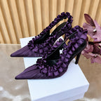 Women's Pleated Lace Pointed Toe High Heel Sandals