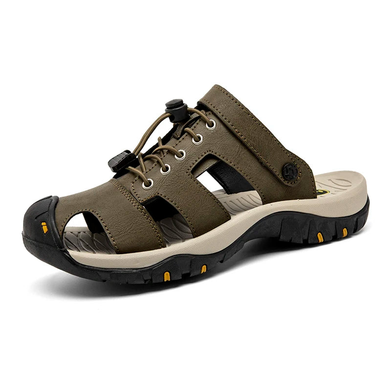 Men's Outdoor Leather Toe-Protection Sandals Quick-Drying Beach Shoes