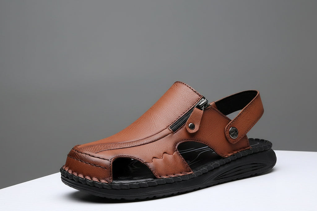 Men's Leather Closed-Toe Sandals Comfortable Summer Outdoor Casual Shoes