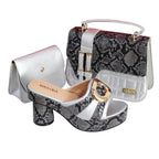 Women's Rhinestone Round Toe Thin Heels and Handbag Set