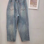 Women's 3D Flower Beaded Elastic High Waist Loose Jeans
