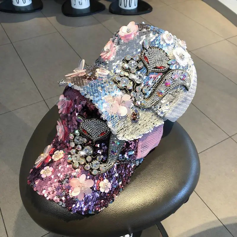 Sequin Duckbill Sun Hat Breathable Reflective Adjustable 22-23 Inch