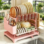 2 Tier Dish Drying Rack and Drainboard Set with Utensil Holder