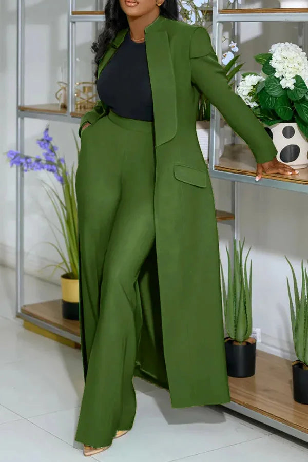 Women's Longline Blazer Wide Leg Pants Set