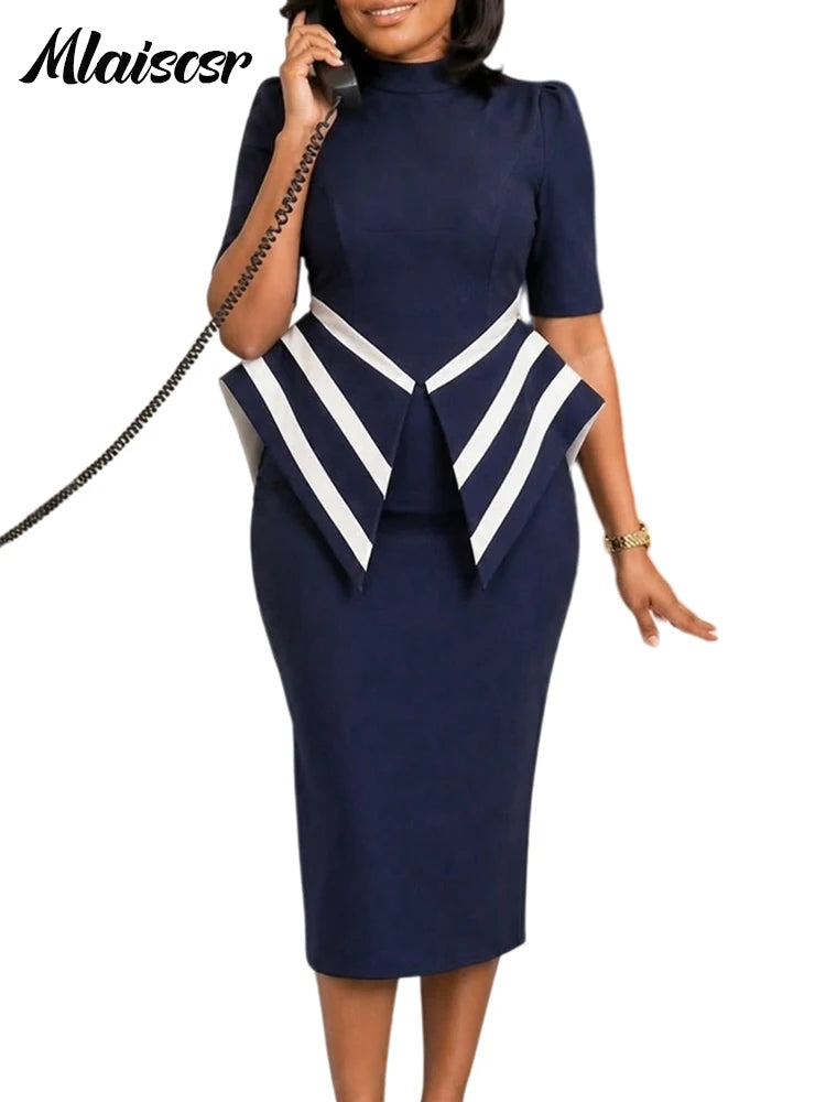 Women's Elegant Peplum Midi Pencil Dress