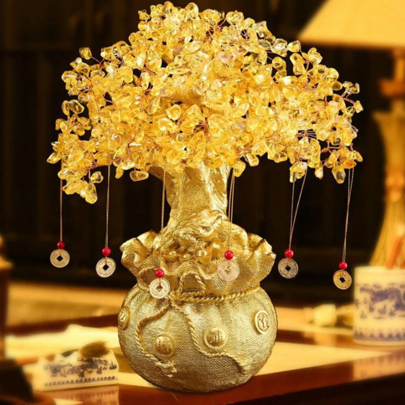 Feng Shui Yellow Crystal Money Tree Bonsai and Tabletop Ornament