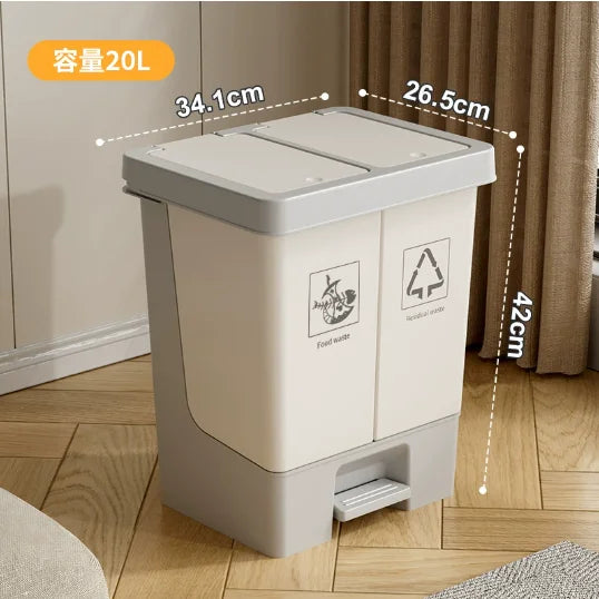 Double Compartment Pedal Trash Can with Lid and Sorting Bins