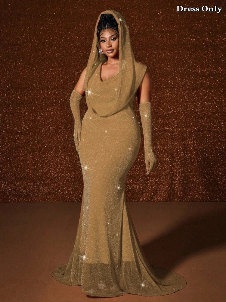 Women's Sexy Hooded Fishtail Floor Length Maxi Dress