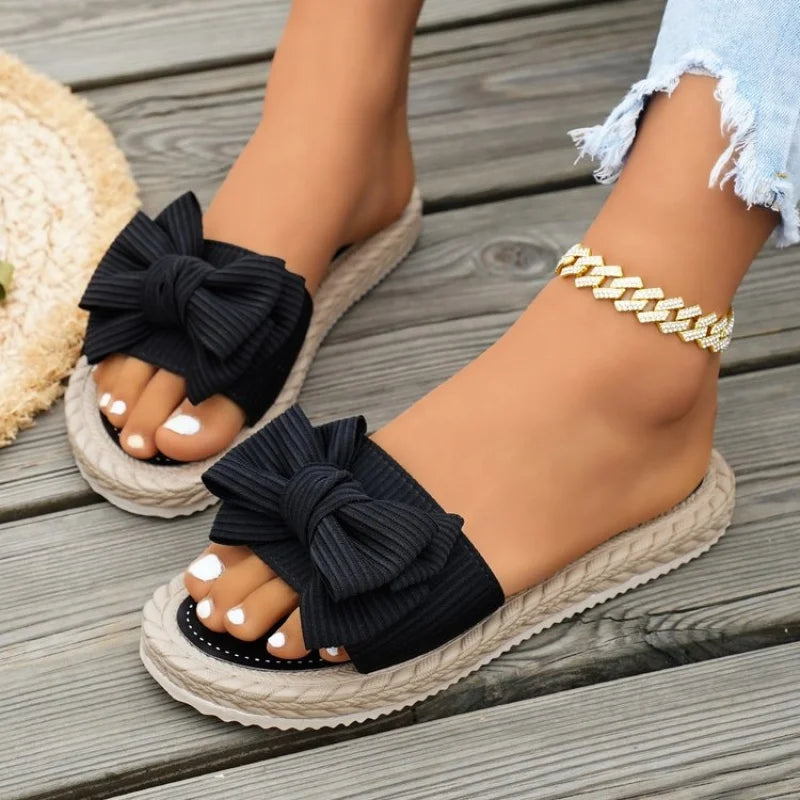 Women's Slip-On Flat Sandals with Bow Detail