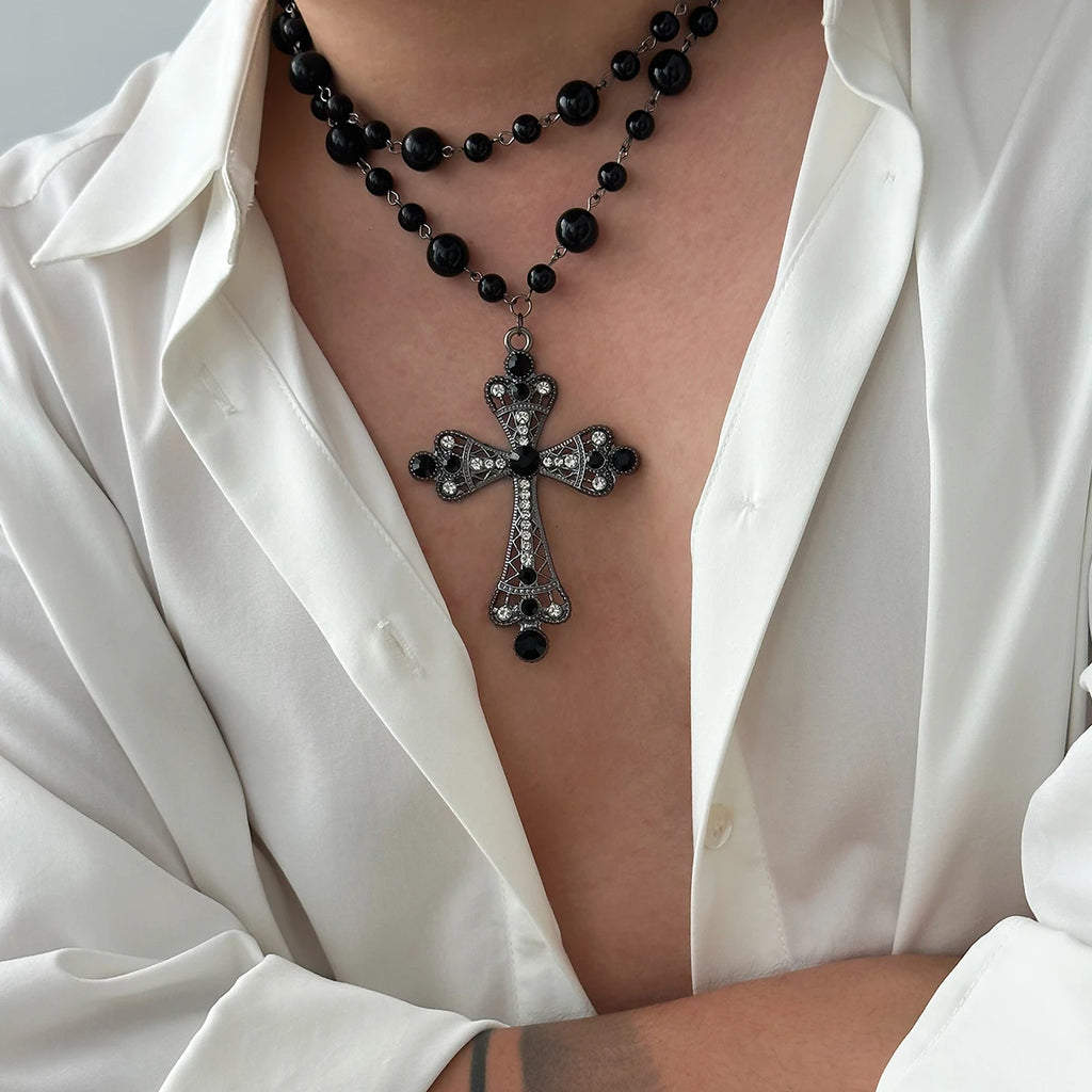 Women's Fashion Elegant Imitation Pearl Cross Pendant Necklace
