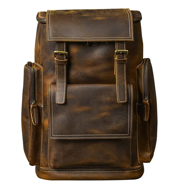 Men's Fashion Genuine Leather Large Capacity Hiking Travel Backpack