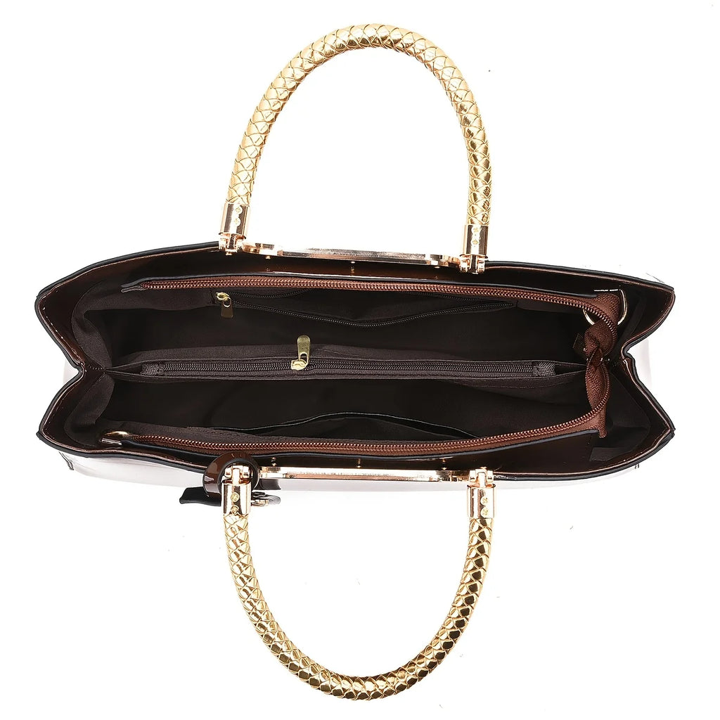 Women's Glossy Patent PU Leather Shoulder Handbag