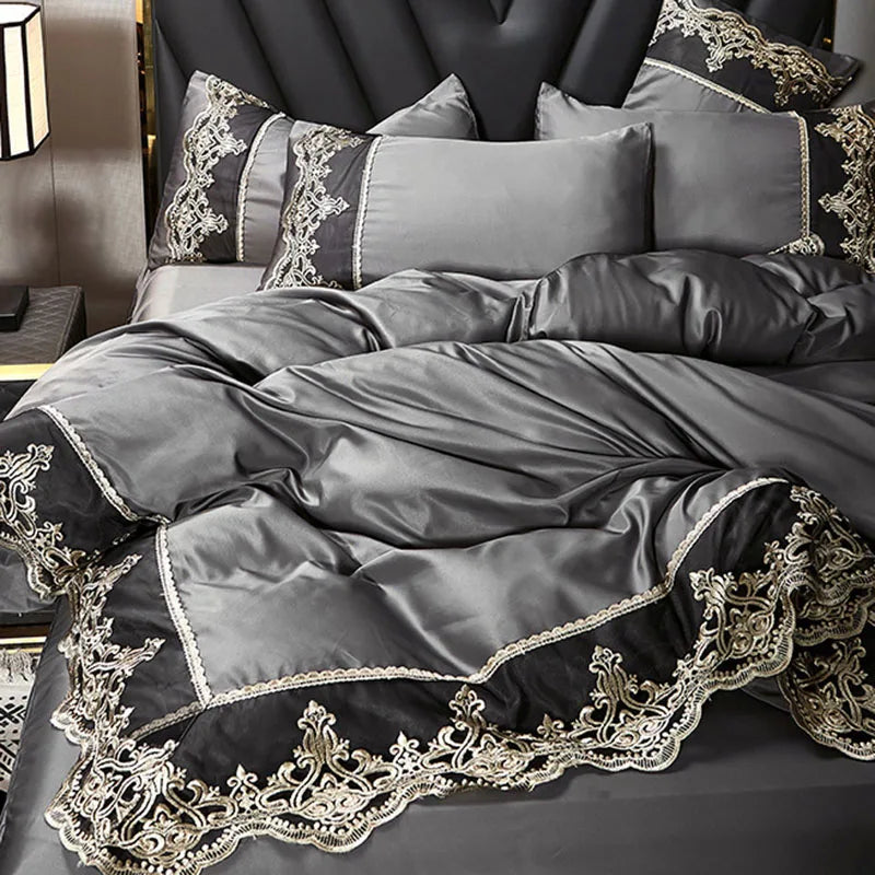 European Ice Rayon Duvet Cover and Silky Bedding Set