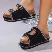 Women's Pearl Rhinestone Wedge Platform Sandals and Slides