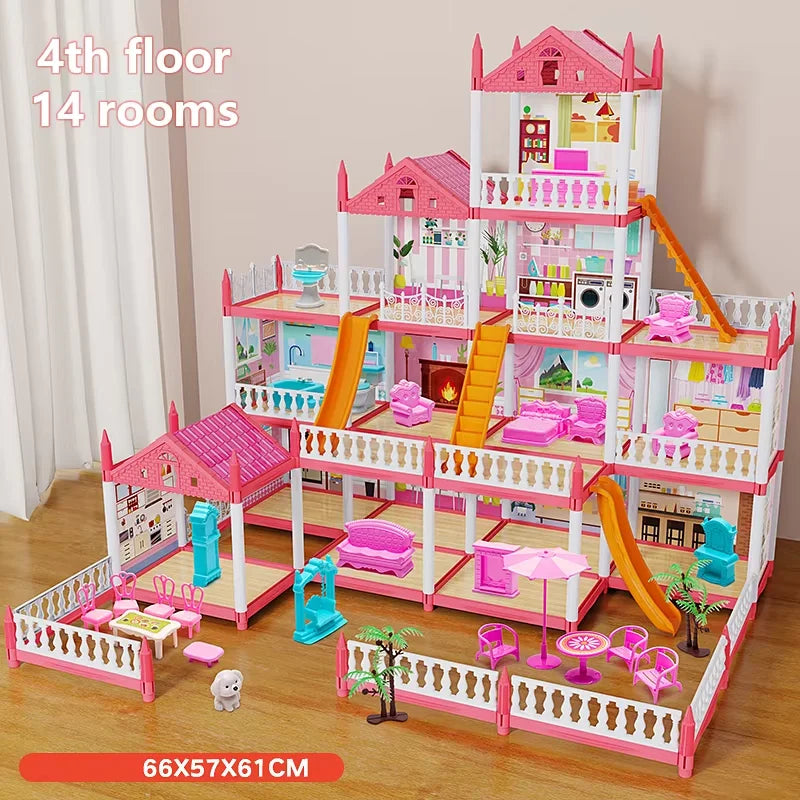 Kids' 3D DIY Princess Castle Dollhouse with Furniture Accessories