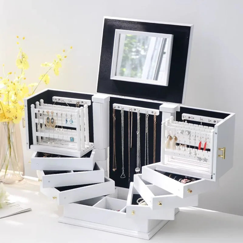 Large Wooden Jewelry Box and Velvet Organizer for Women