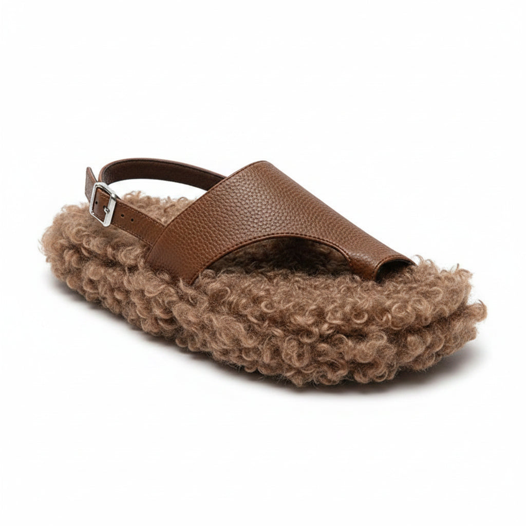Women's Fluffy Clip Toe Back Strap Slippers with Buckle
