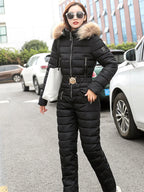 Women's Thick Warm Hooded Ski Suit Winter Parka Jumpsuit