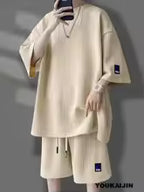 Men's Korean Summer Tracksuit Casual T-Shirt and Shorts Set Solid Color Loose Fit