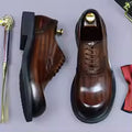 Men's Gradient Leather Brogue Shoes and Thick Sole Derby Footwear