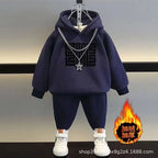 Kids' Warm Fleece Hooded Sweatshirt Pants Two-Piece Set