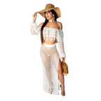 Women's Off Shoulder Tassel Hollow Out Maxi Skirt Set