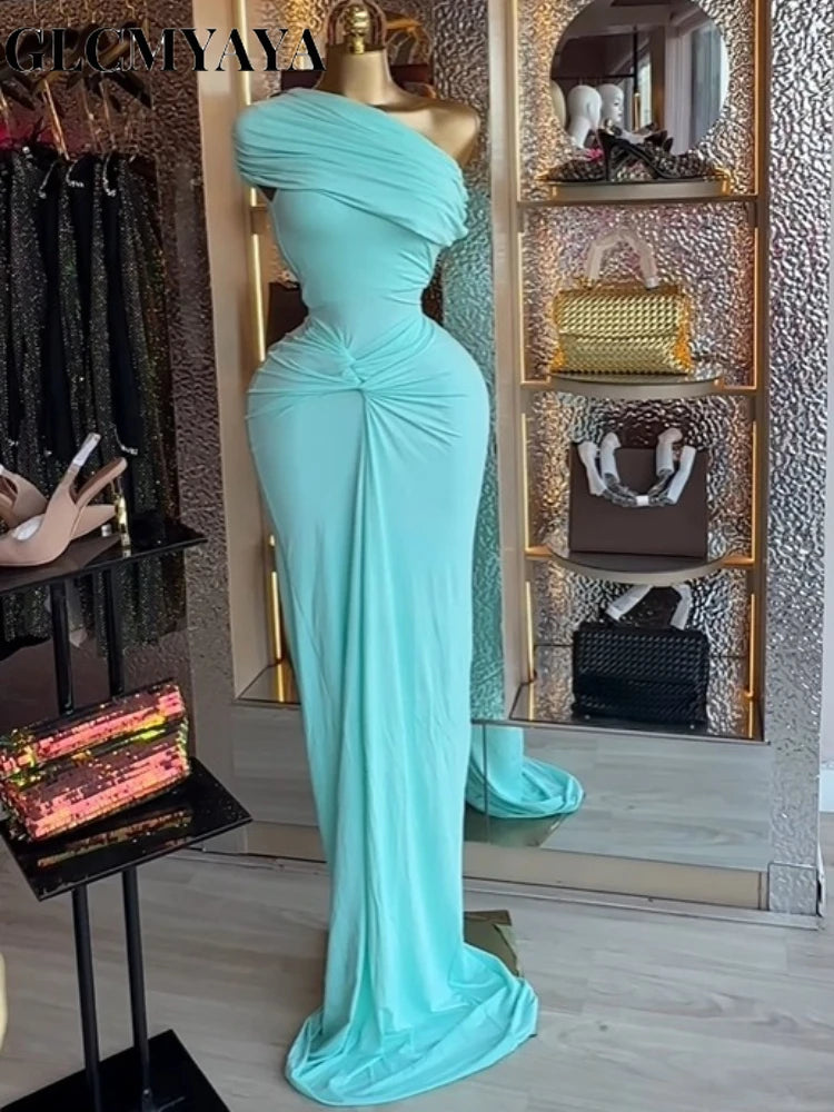 Women's One Shoulder Ruched Stacked Bodycon Maxi Dress
