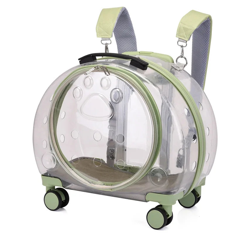 Portable Breathable Transparent Rolling Pet Travel Backpack