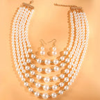 Simulated Pearl Multilayer Necklace and Earrings Jewelry Set