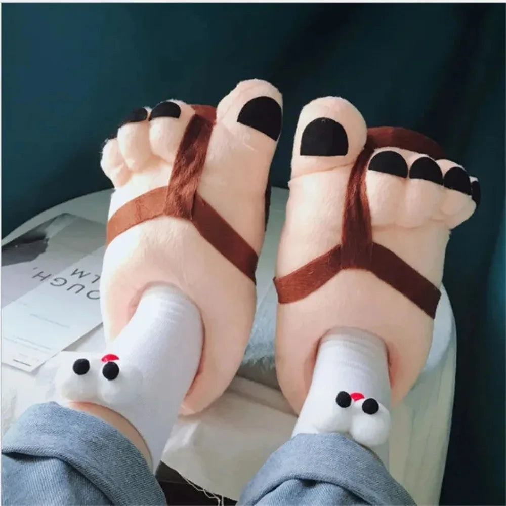 Unisex Winter Cotton Slippers Funny Cartoon Couple House Slides Warm Soft Plush Indoor Flats