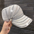 Women's Empty Top Visor Sun Hat with Rhinestones and Pearls