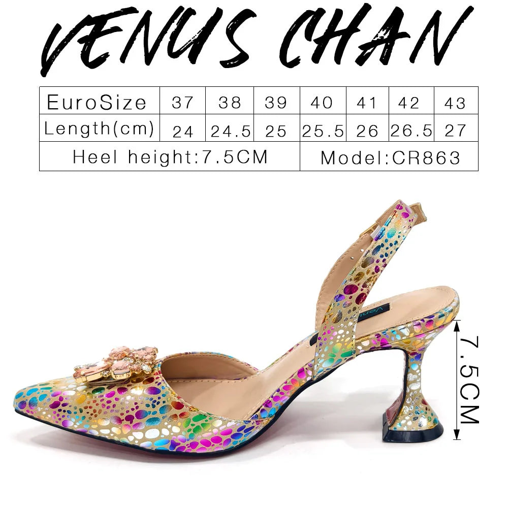Women's Pointed Toe Rhinestone Heels and Handbag Set