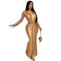 Women's Sexy Gilding Sleeveless Cutout Bodycon Maxi Dress
