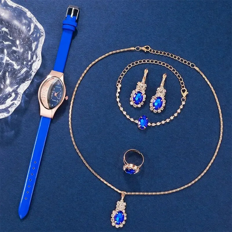 Women's Rhinestone Quartz Watch 6-Piece Jewelry Gift Set