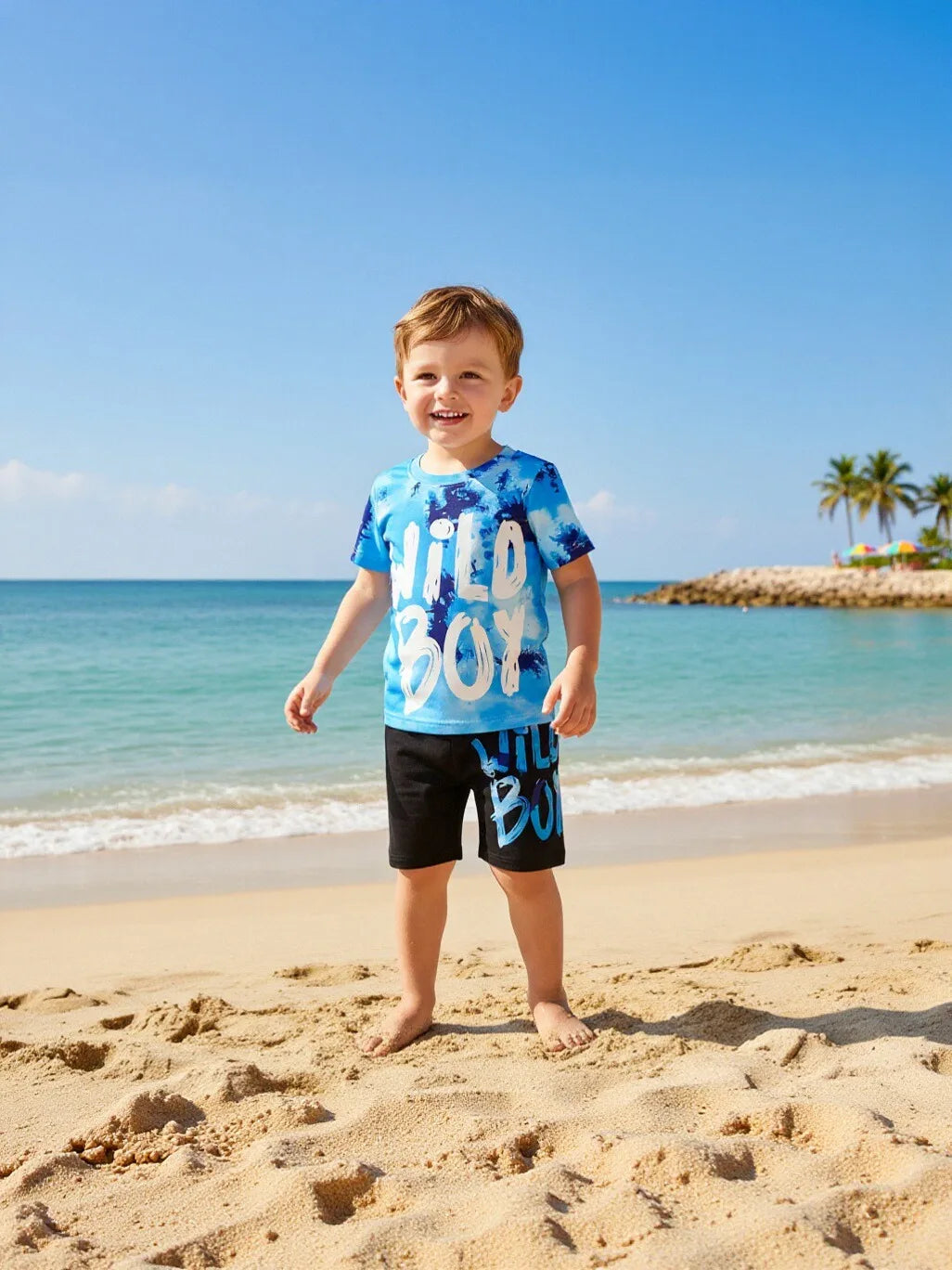 Toddler Boy Summer Tie-Dye Letter Print T-Shirt and Shorts Set