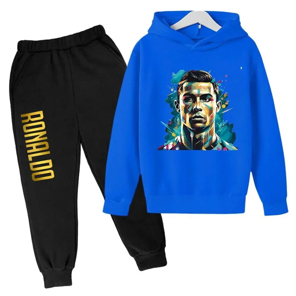 Kids' Ronaldo CR7 Print Hoodie Sweatshirt Pants Two-Piece Set