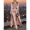 Women's Satin Long Blazer Wide Leg Pants Suit