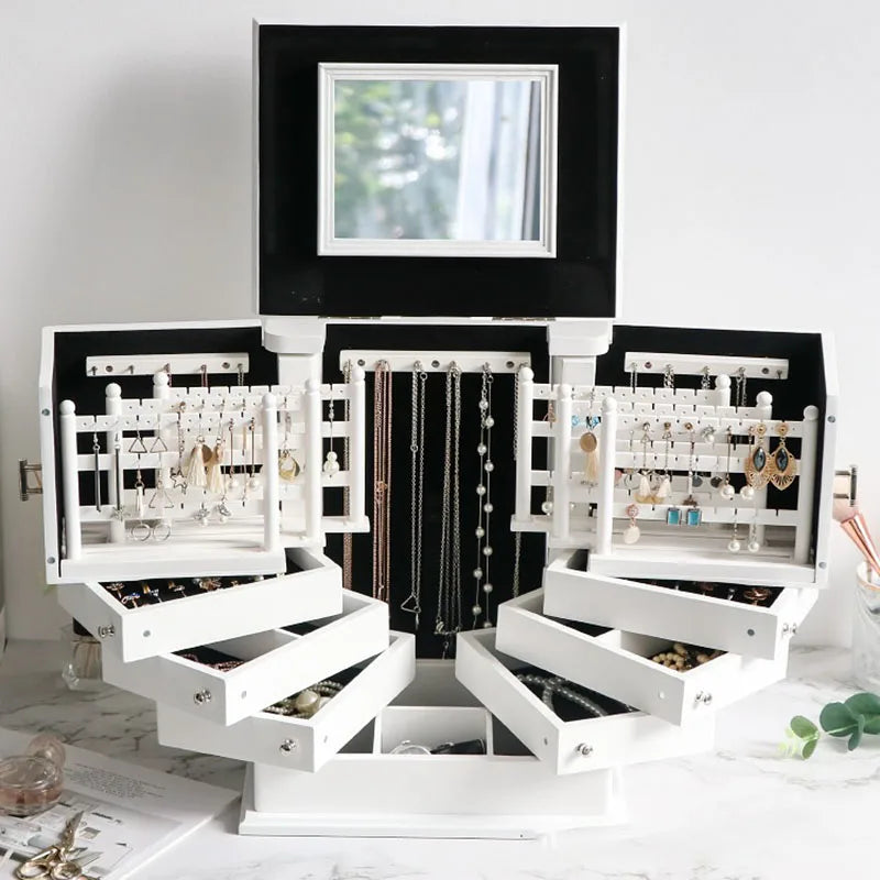 Large Wooden Jewelry Box and Velvet Organizer for Women