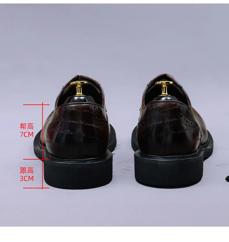 Men's Gradient Leather Brogue Shoes and Thick Sole Derby Footwear