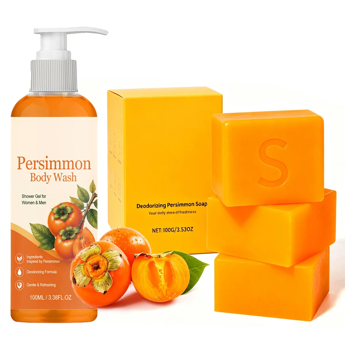 Unisex Persimmon Deodorizing Cleansing Soap Bar and Body Wash